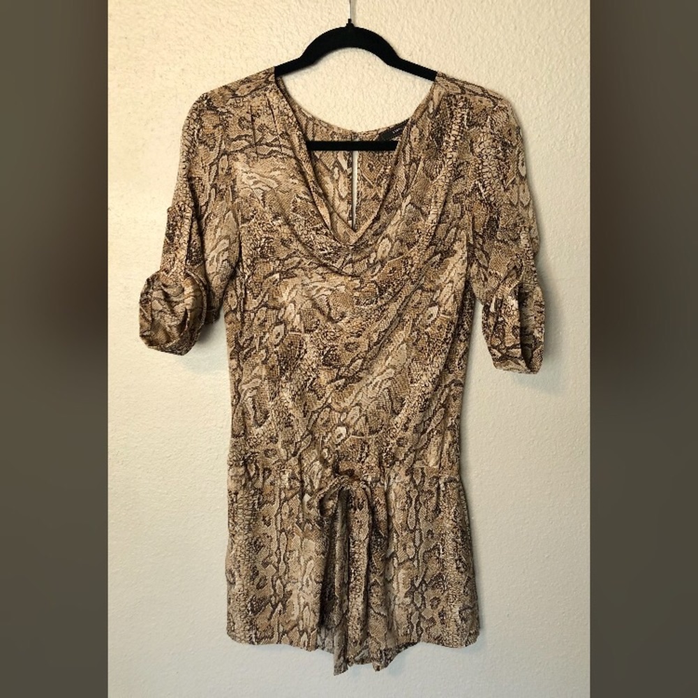 BCBGMaxazria Snake Print Silk Romper